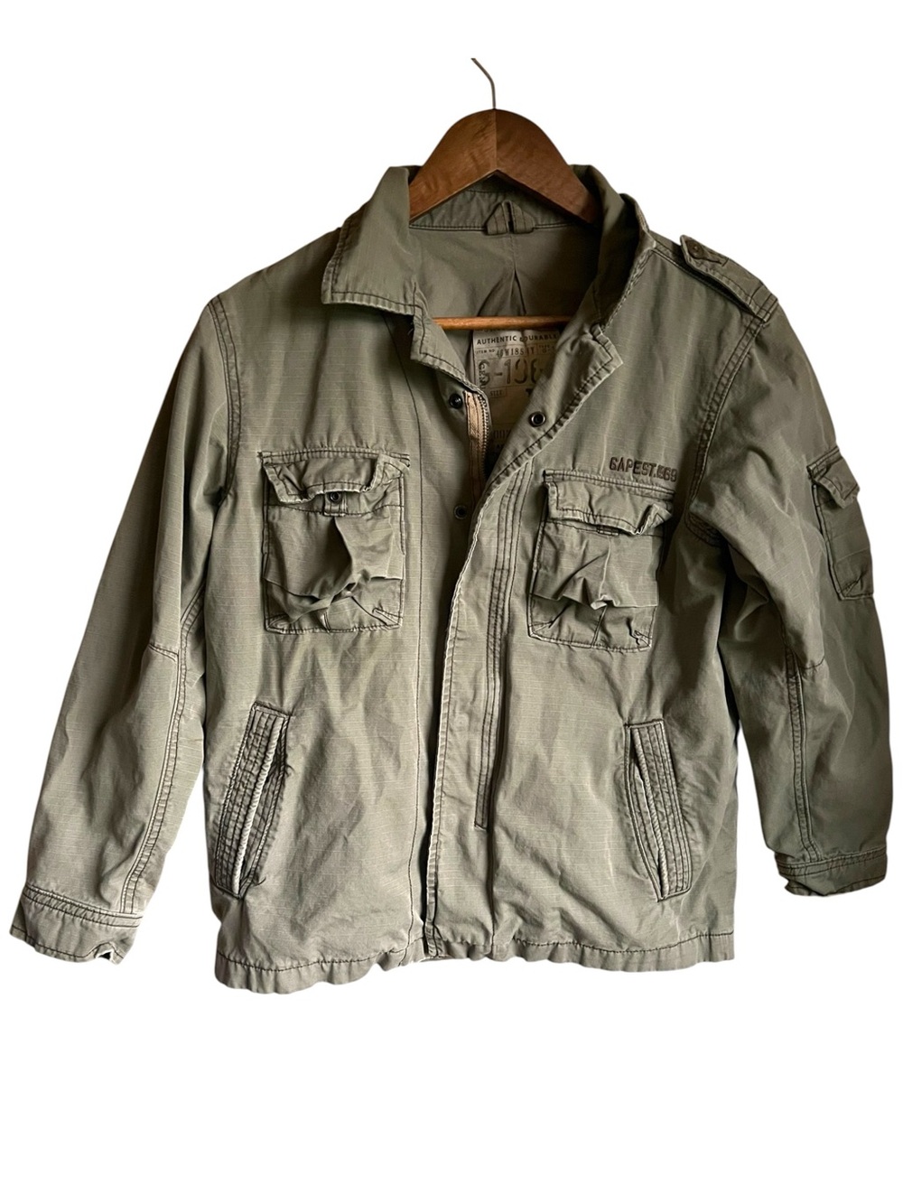 Vintage Y2K Gap Kids Large G-1969 Olive Military Field Jacket Utility Cargo 2007